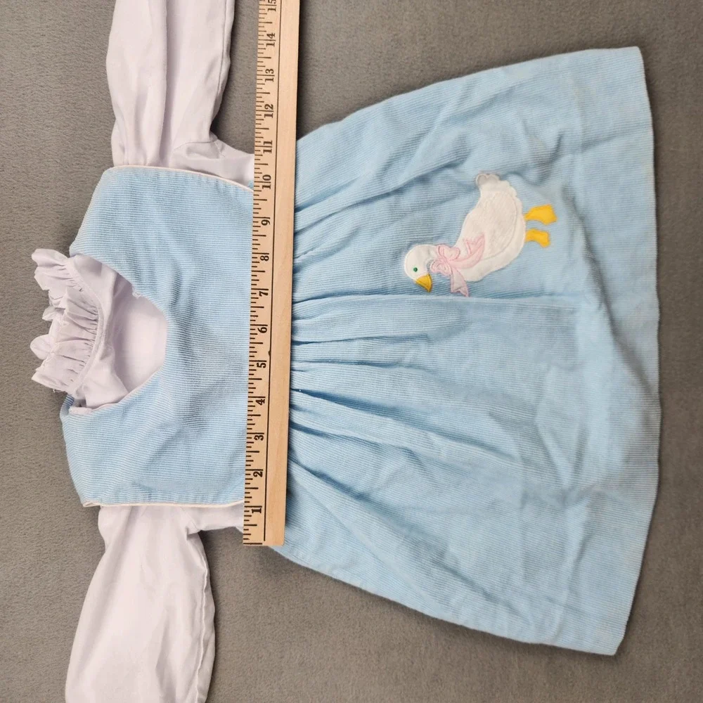 Vintage Baby Pinafore Corduroy Duck Jumper Dress and Ruffle Blouse 2pc Set Kids